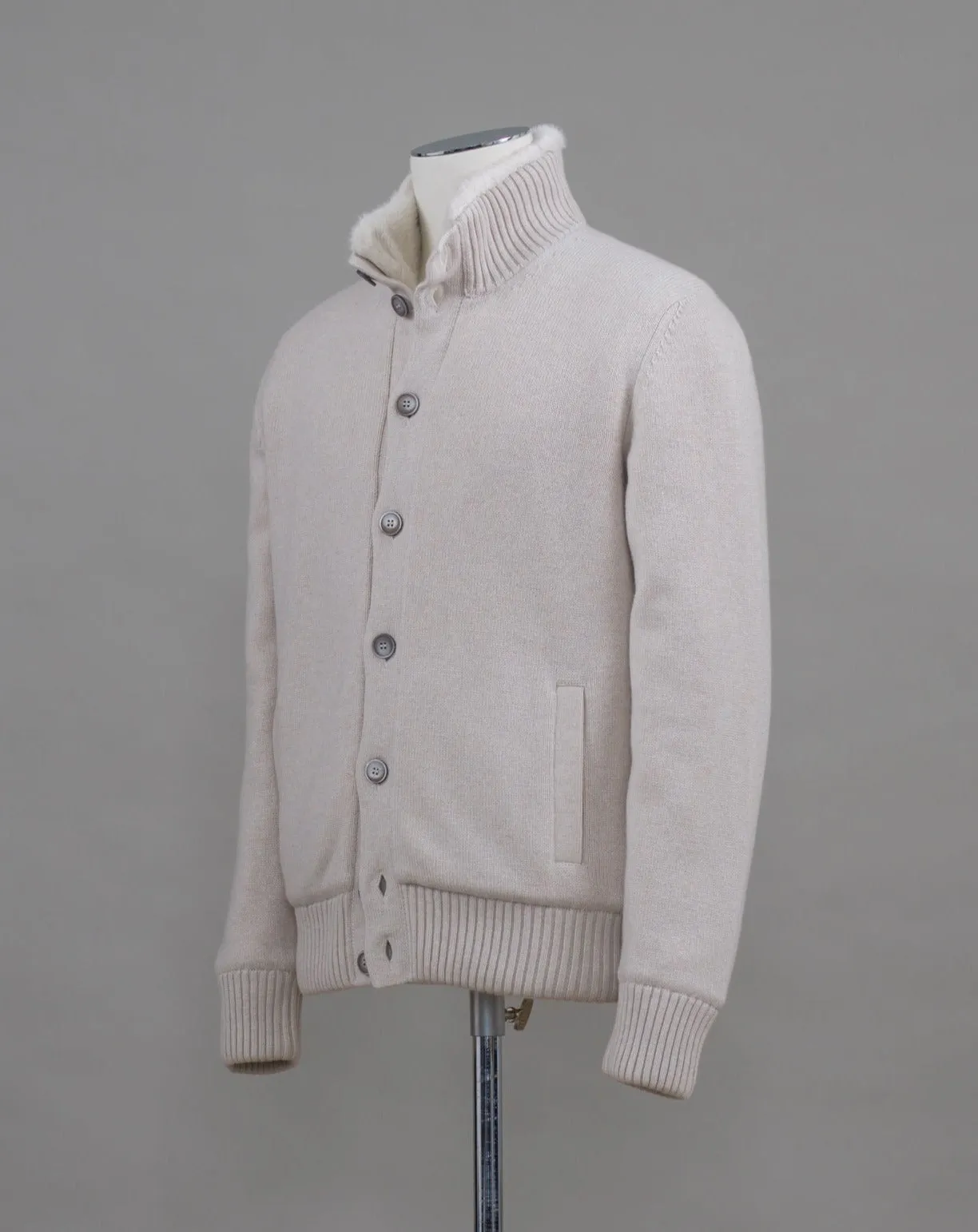 Gran Sasso Cashmere Cardigan With Rabbit Fur / Off-White