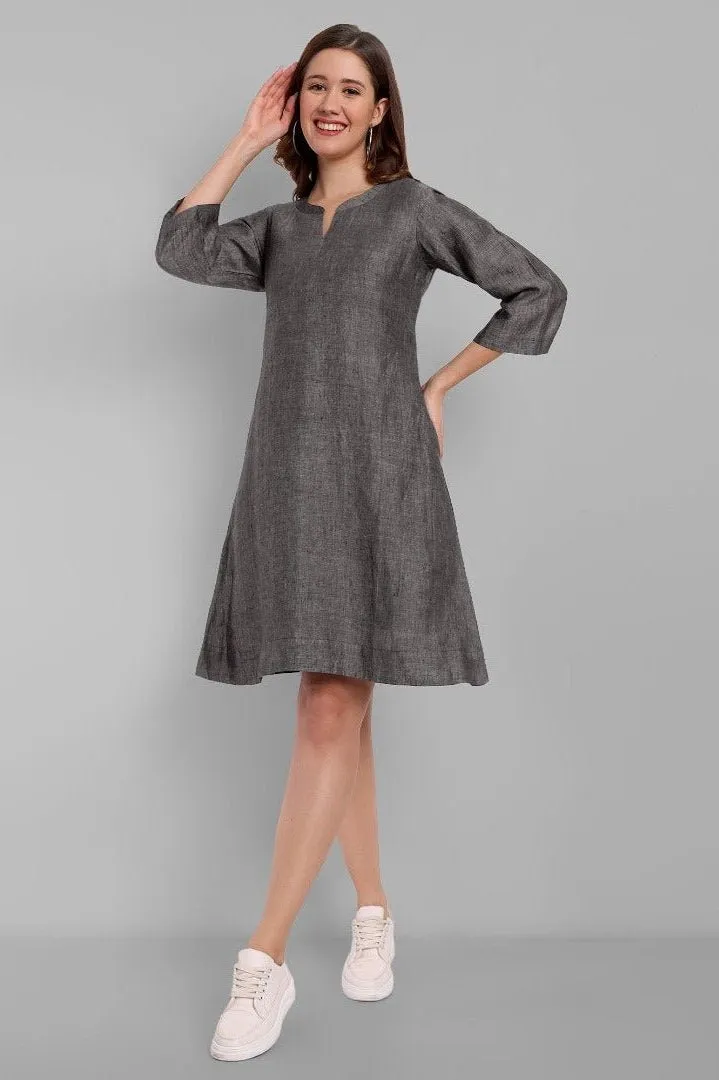 Gray Linen A line Dress