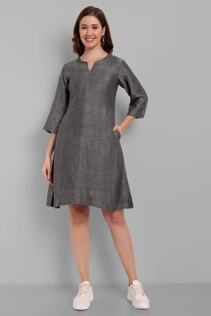 Gray Linen A line Dress