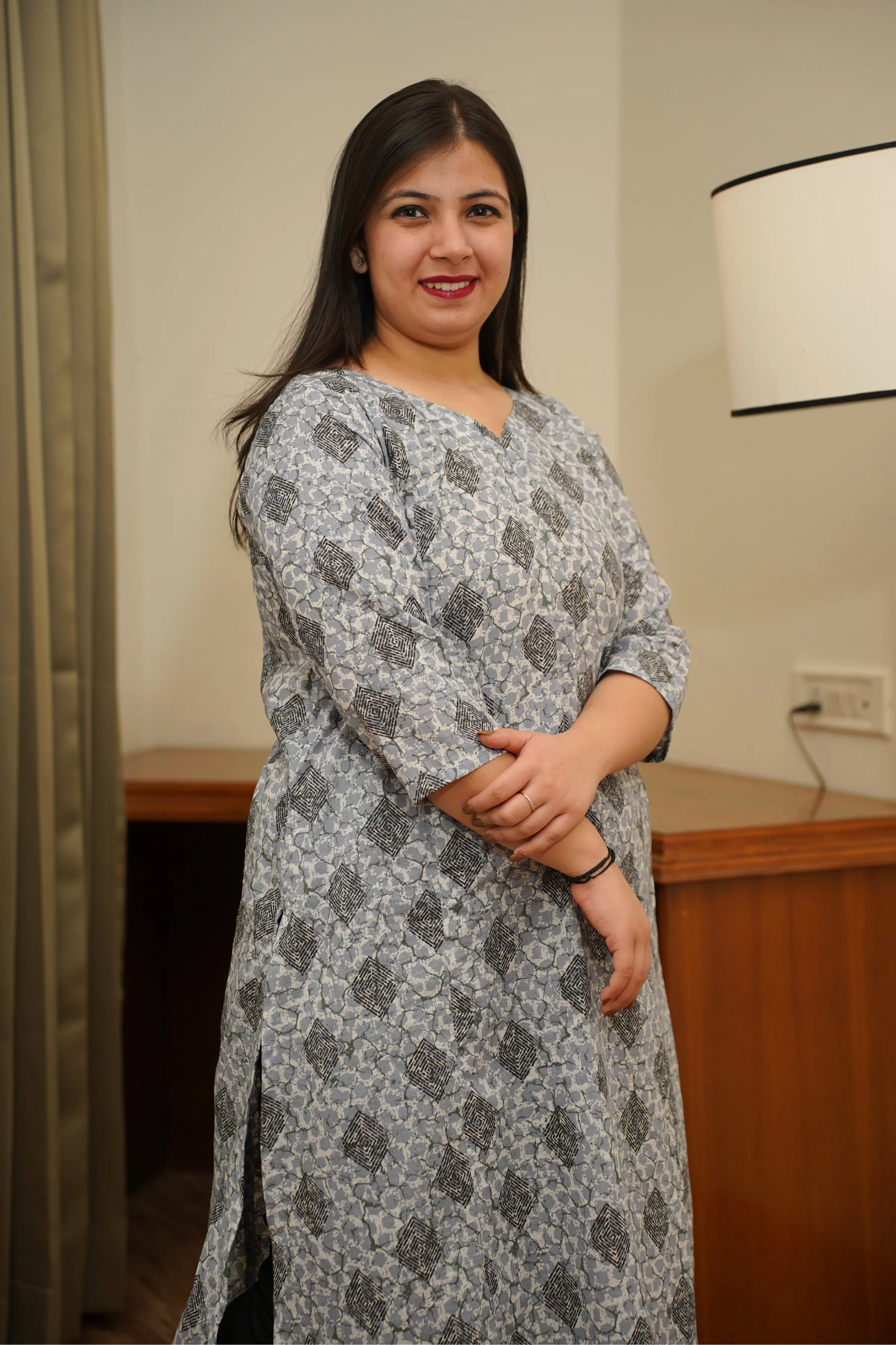 Grey Printed A-line Kurta