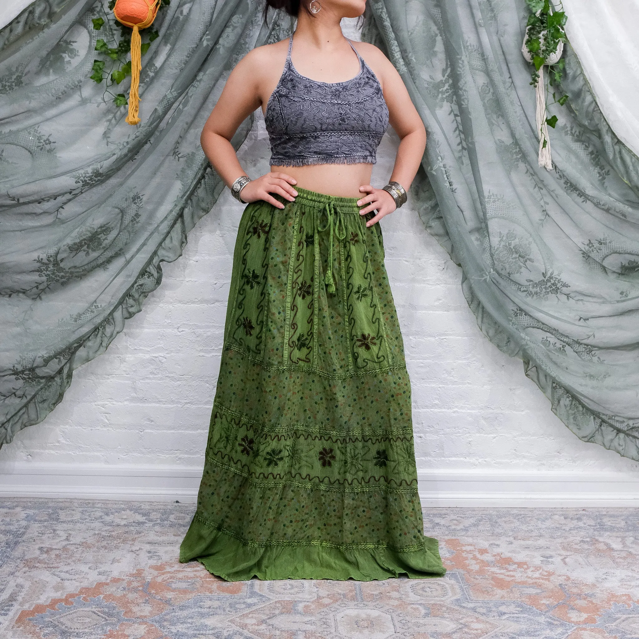 Hand Embroidery Flowy Skirt