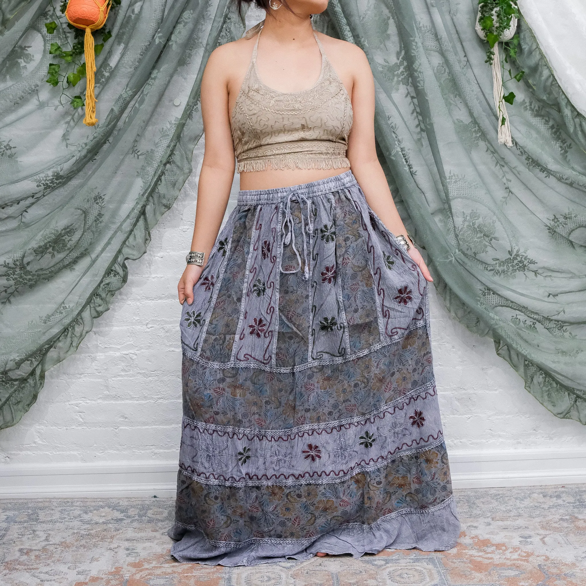 Hand Embroidery Flowy Skirt
