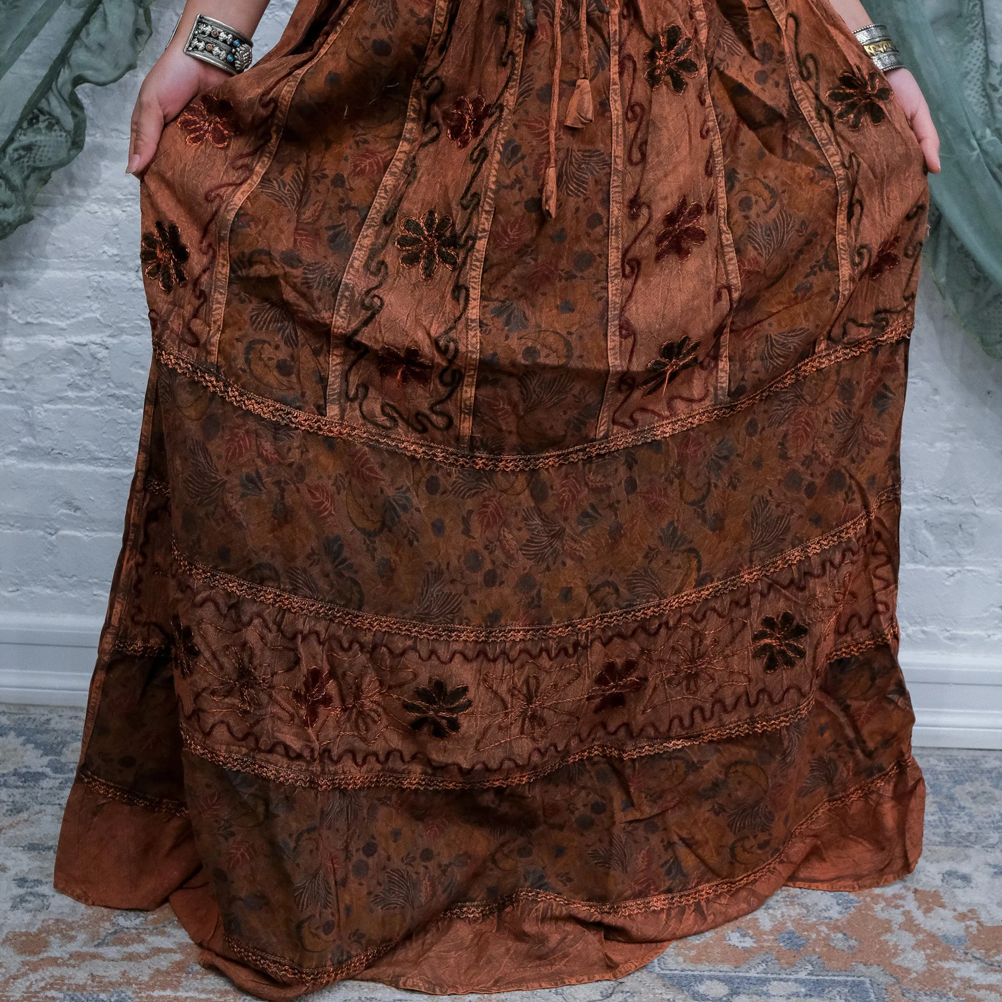 Hand Embroidery Flowy Skirt