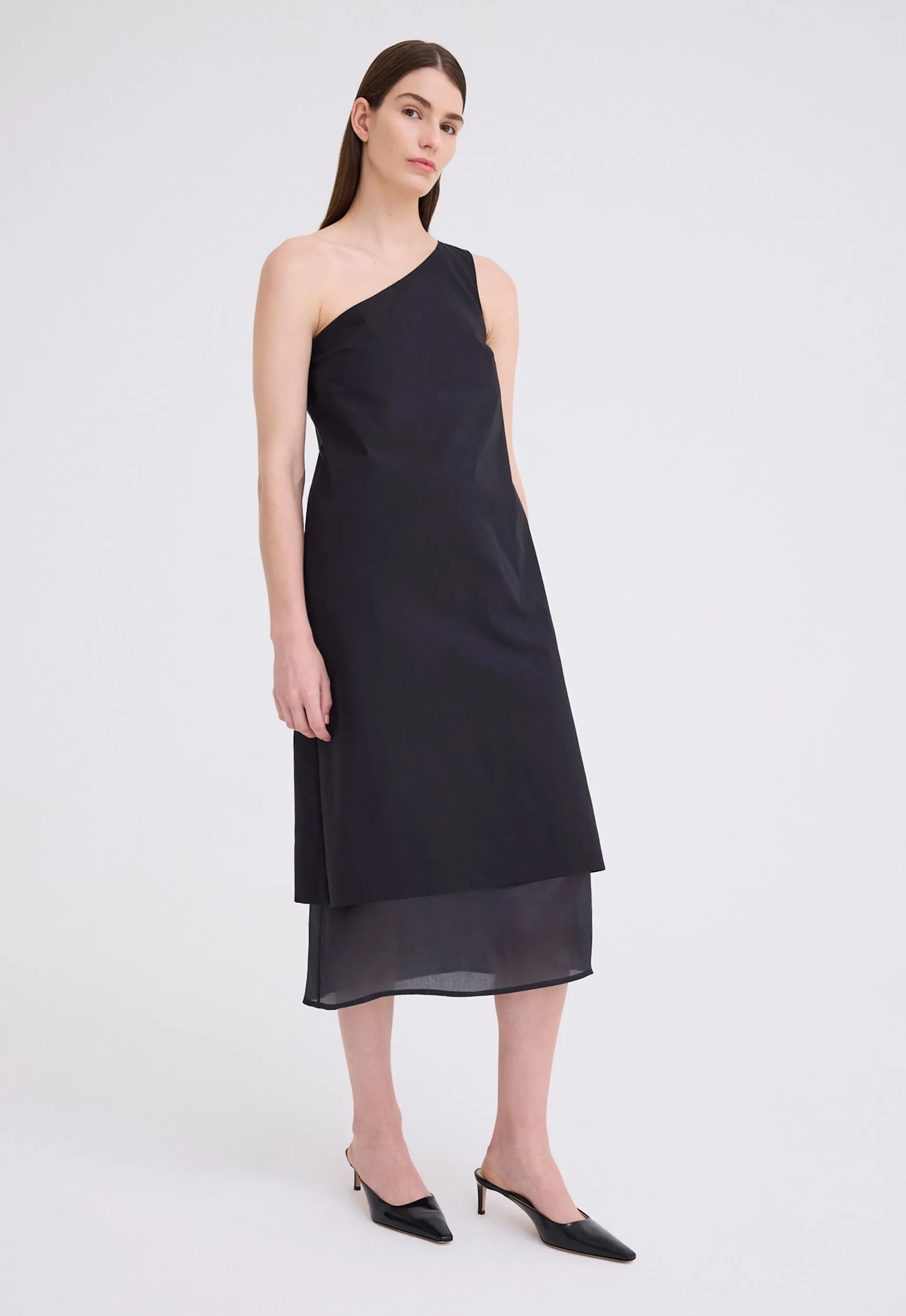 Incline One Shoulder Dress - Black
