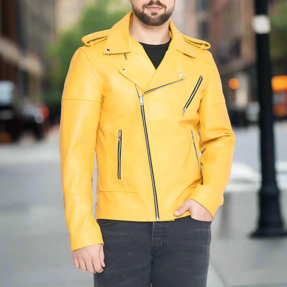 Inferno Yellow Motorcycle Leather Jacket
