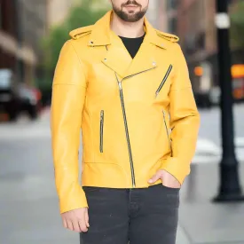 Inferno Yellow Motorcycle Leather Jacket