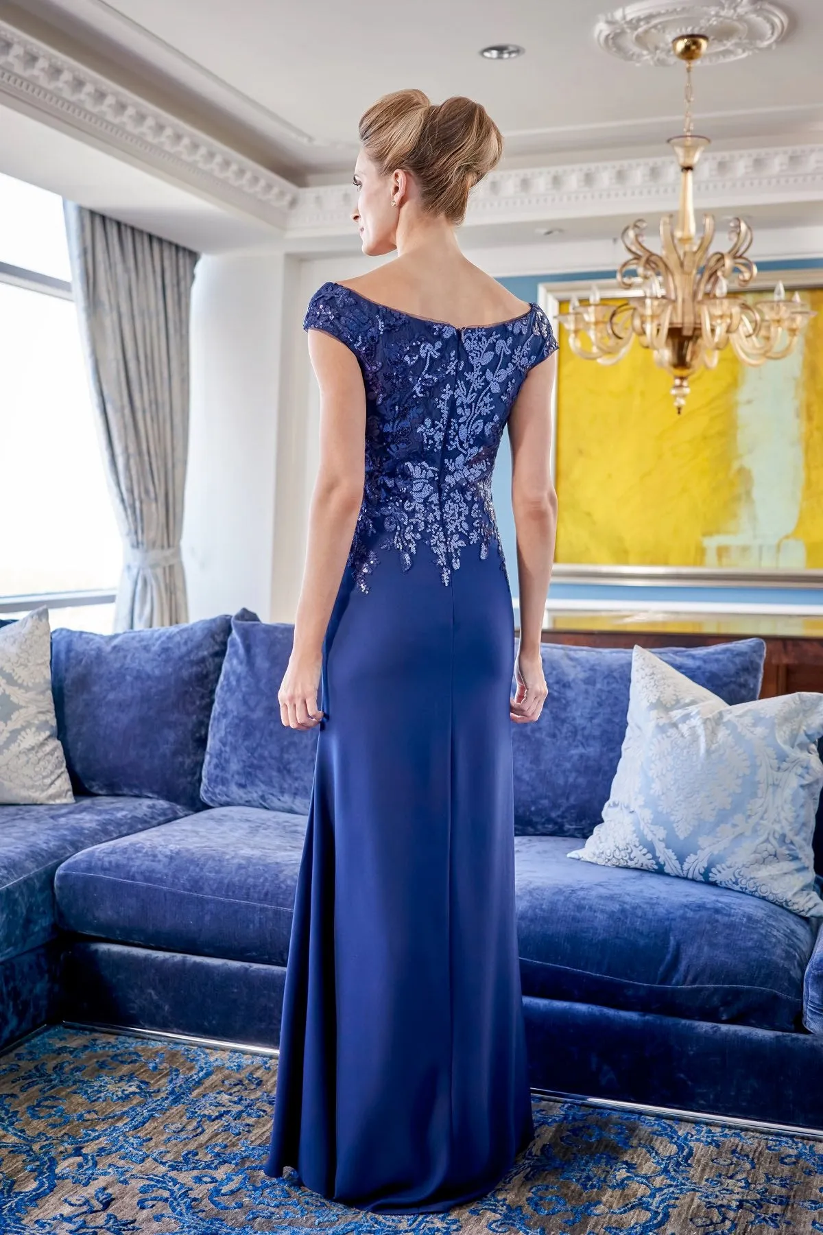 Jade Couture K228008 Audrey Sequin Lace Portrait Neckline MOB Gown