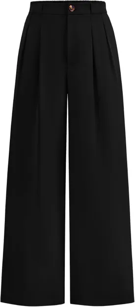 KIRUNDO Wide Leg Dress Pants for Women High Waisted Office Work Trousers Business Casual Slacks Button Flowy Palazzo Pant