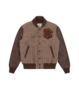 LEATHER SLEEVE VARSITY JACKET - BROWN