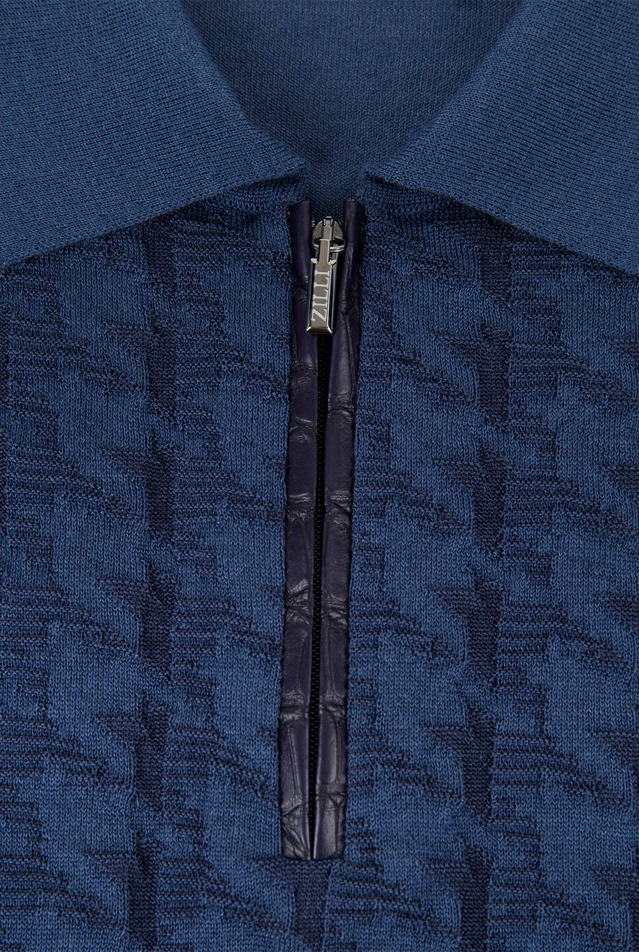 Long Sleeve Zipped Polo with Crocodile Details