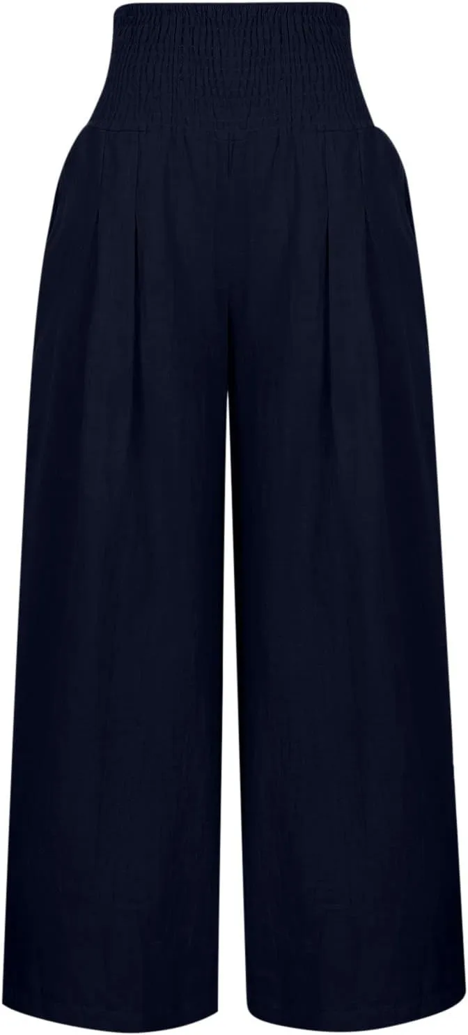 LRMQS Palazzo Pants for Women Casual Plus Size Wide Leg High Waist Lounge Cotton Linen Pant 2025 Beach Gauze Summer Clothes