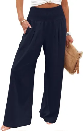 LRMQS Palazzo Pants for Women Casual Plus Size Wide Leg High Waist Lounge Cotton Linen Pant 2025 Beach Gauze Summer Clothes