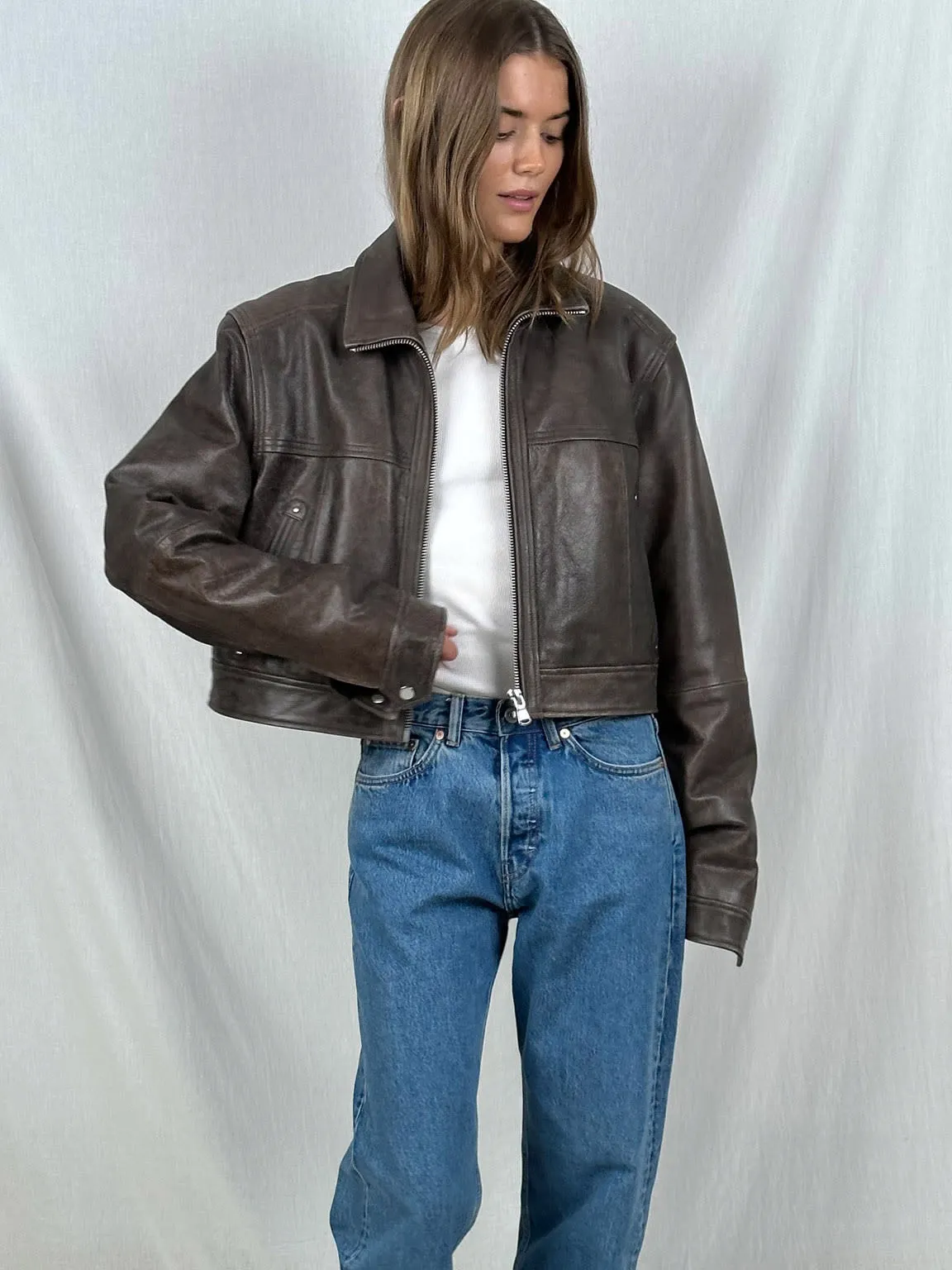 LYLE LEATHER JACKET - BROWN