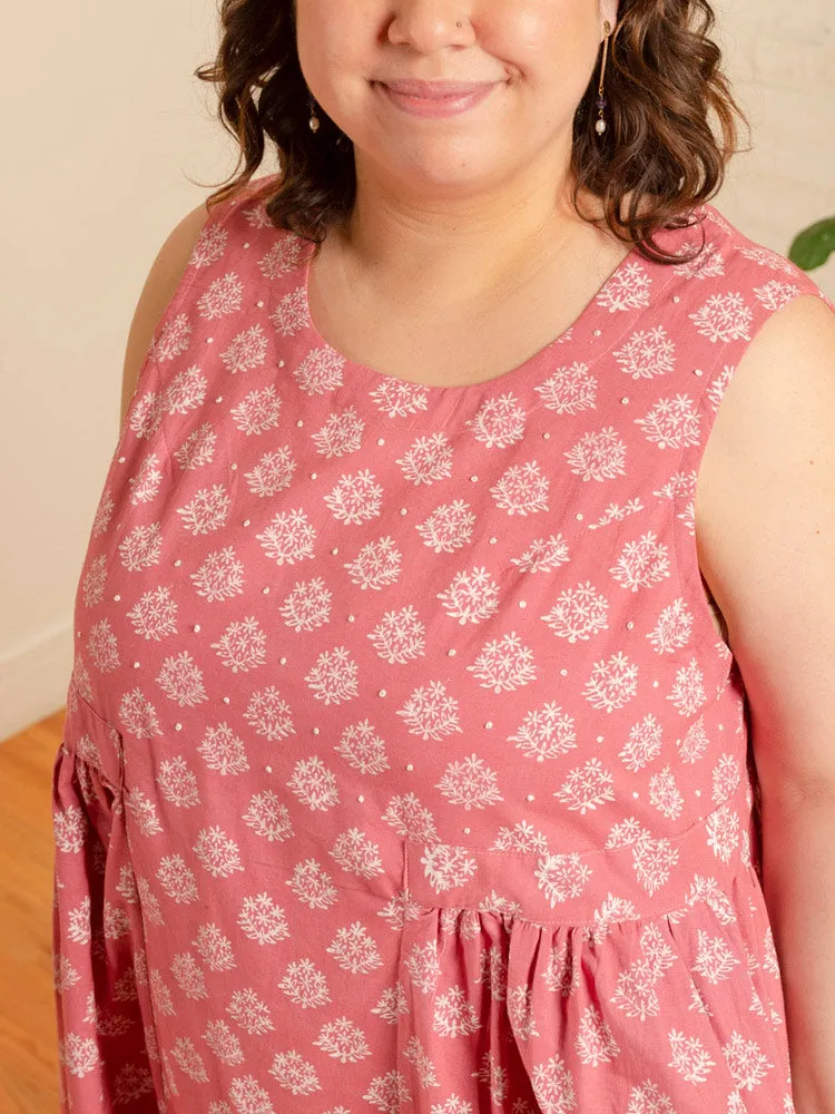 Melody Plus Size Midi Dress - Floral Stamp Rose