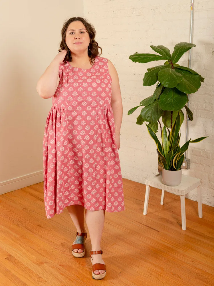 Melody Plus Size Midi Dress - Floral Stamp Rose
