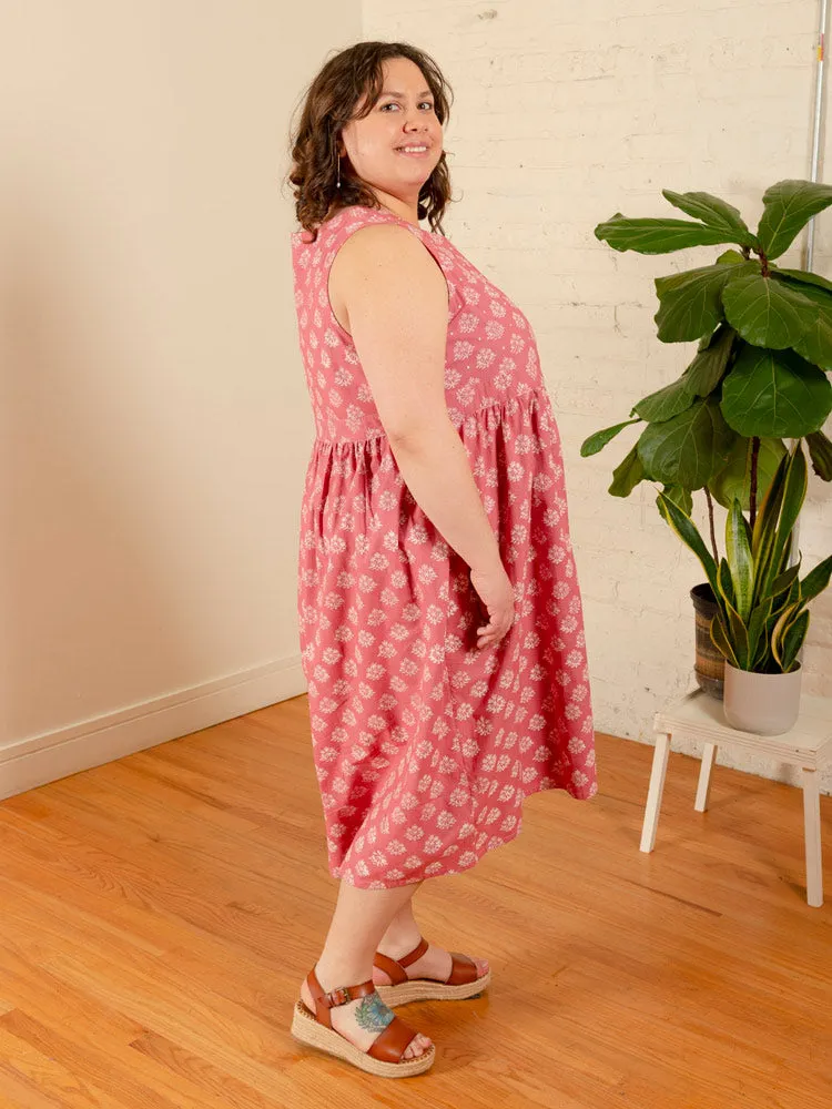 Melody Plus Size Midi Dress - Floral Stamp Rose