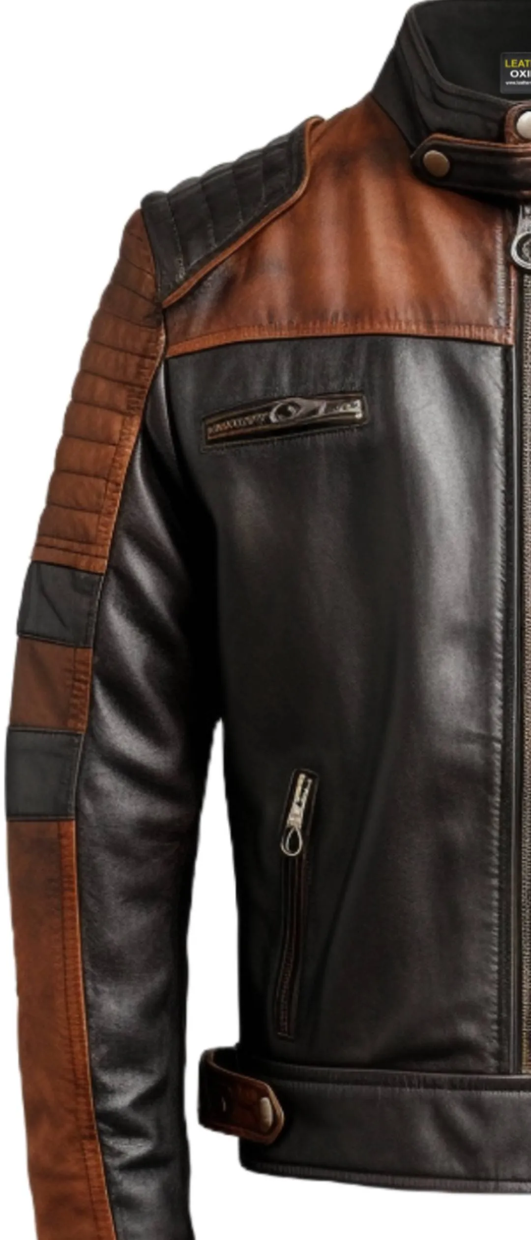 Men Brown Black Leather Jacket - Mens Brown Leather Biker Jacket