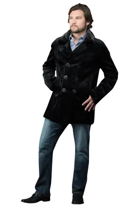 Men's Black Sheared Mink Double Breasted Fur Jacket