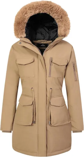 MOERDENG Women's Long Winter Coat Thickened Down Alternative Jacket Warm Puffer Jacket Waterproof Parka
