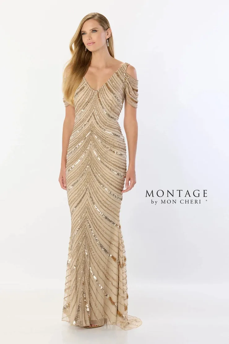 Montage M2244 Beaded V-Neck with Sequins and Tulle
