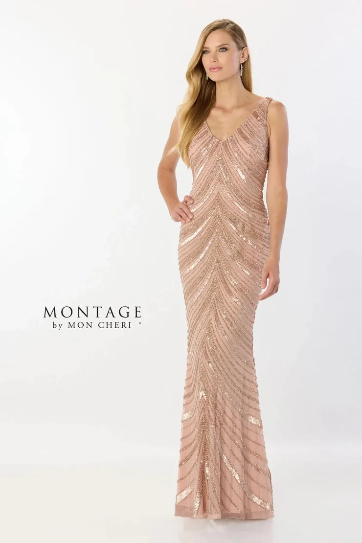 Montage M2244 Beaded V-Neck with Sequins and Tulle