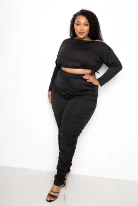 Off Shoulder Cropped Top And Ruched Leggings Set