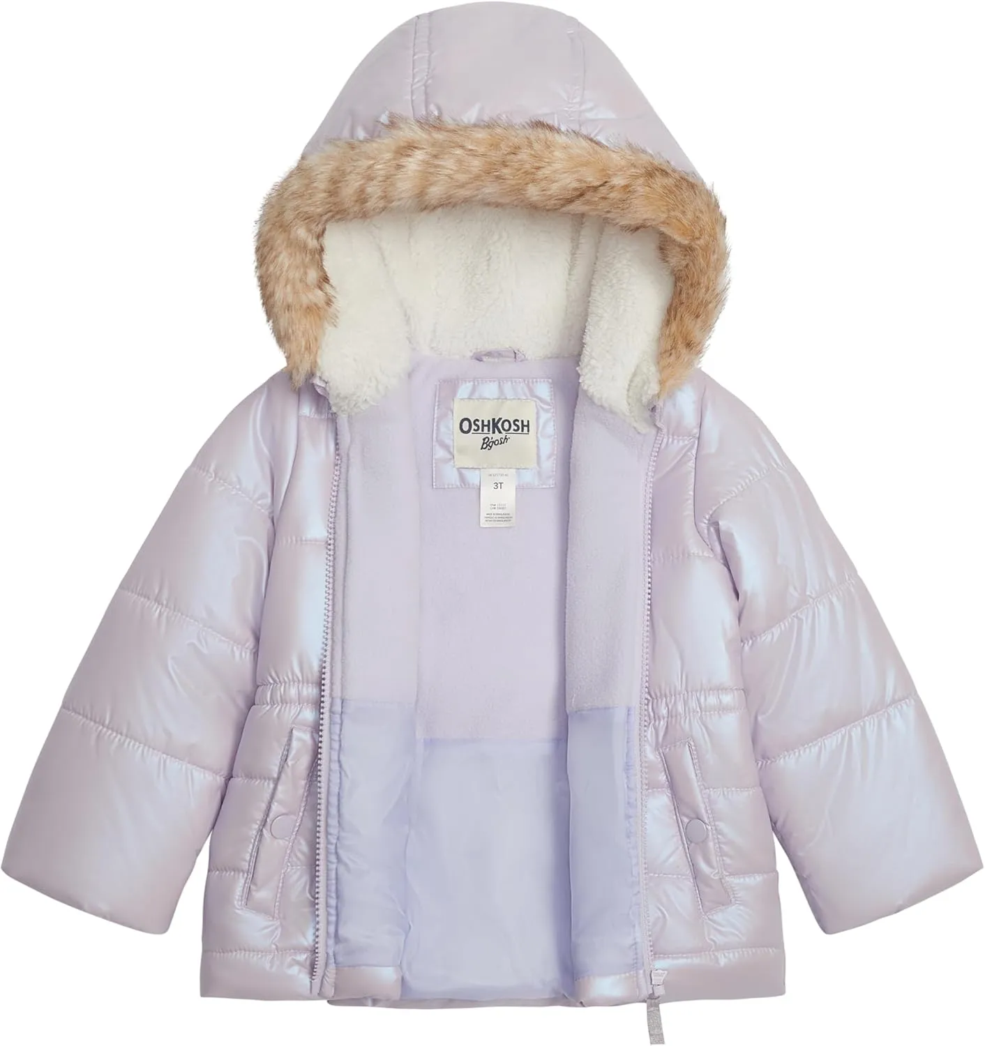 OSHKOSH B'GOSH Baby Girls' Warm Winter Parka Coat with Faux Fur Sherpa-Lined Hood