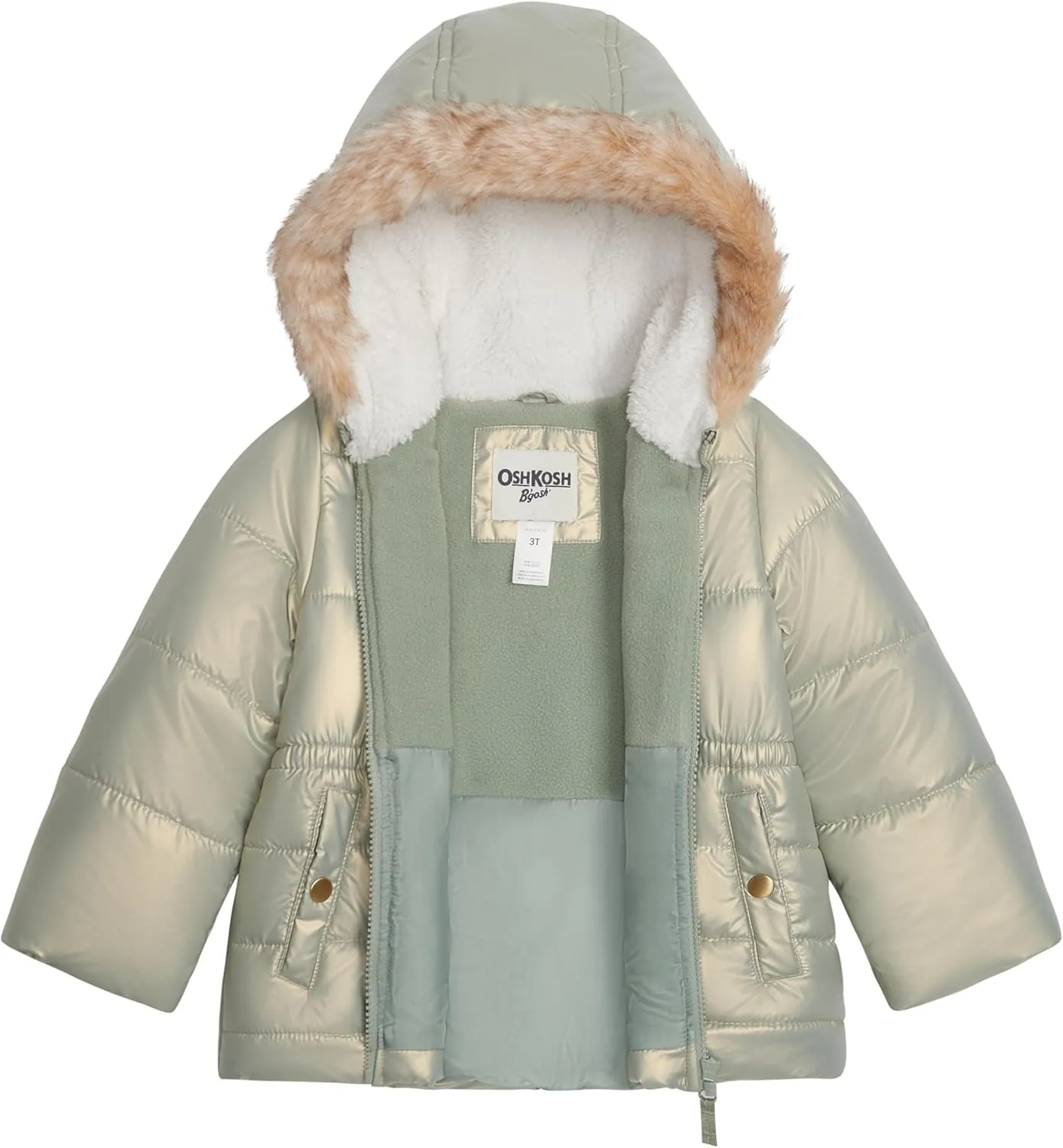 OSHKOSH B'GOSH Baby Girls' Warm Winter Parka Coat with Faux Fur Sherpa-Lined Hood