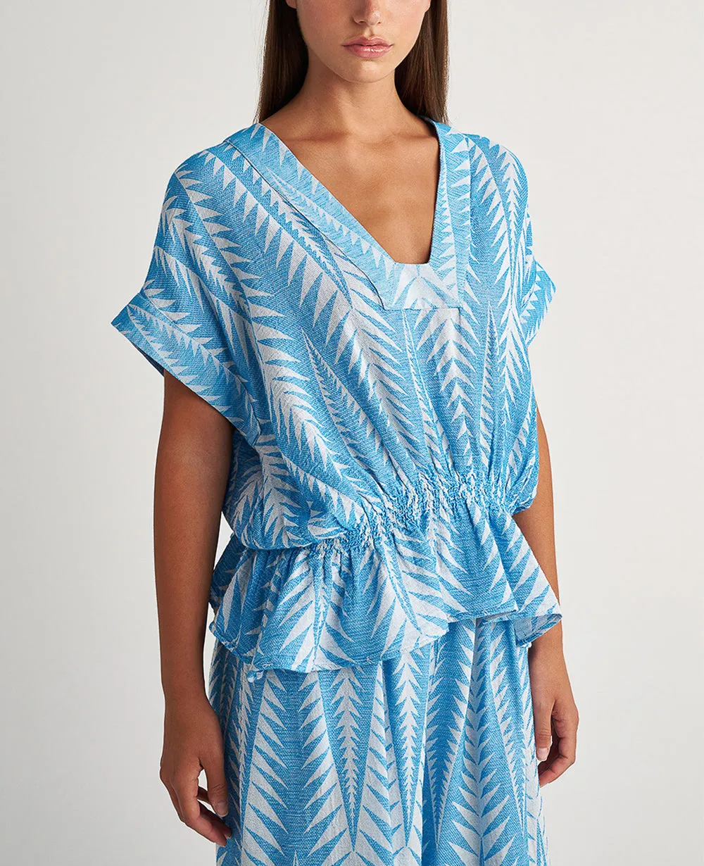 OVERSIZED BLOUSE WITH SHORT SLEEVES "FINIKAS" BLUE