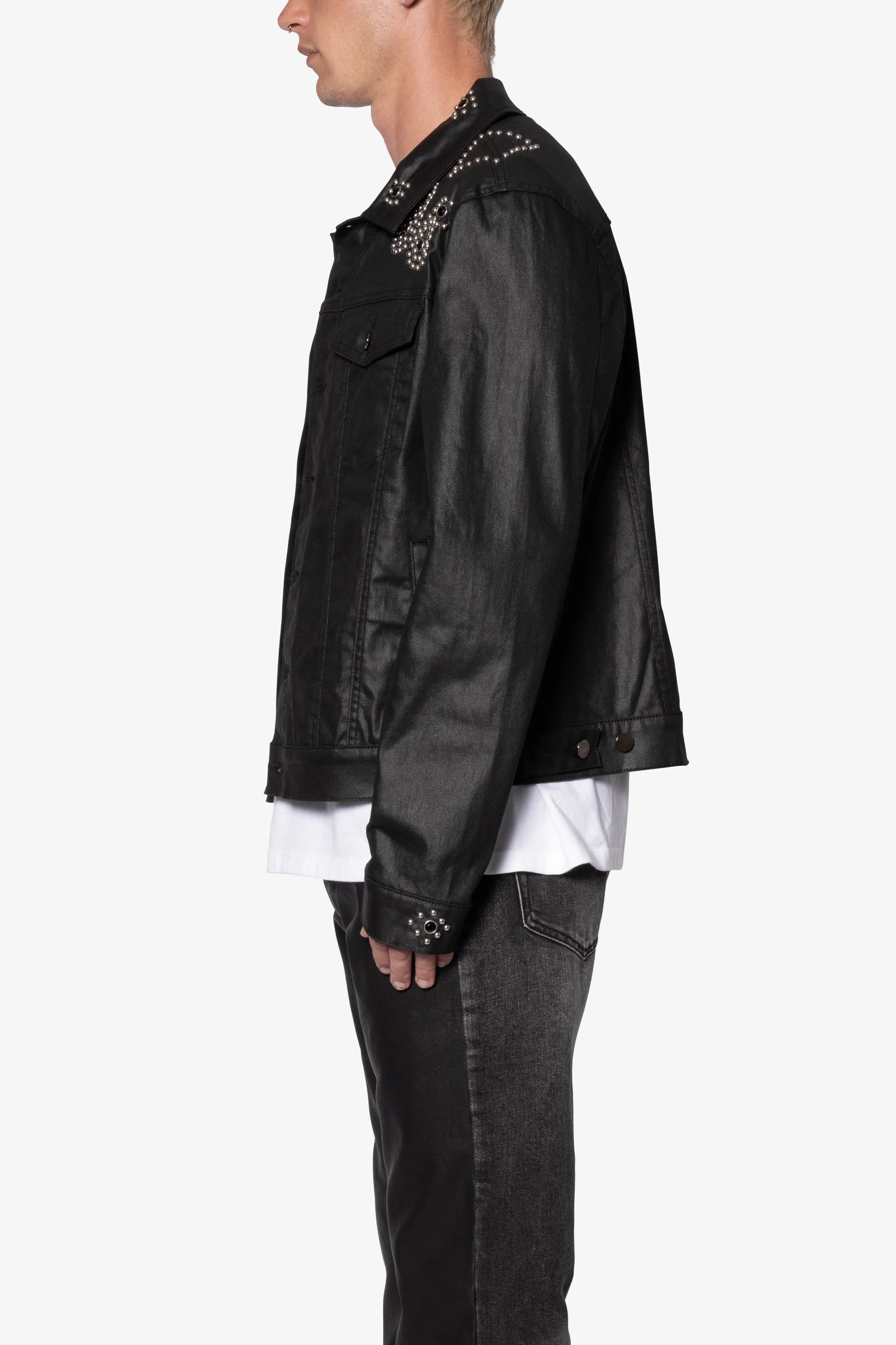Paisley Stud Trucker Jacket - Black