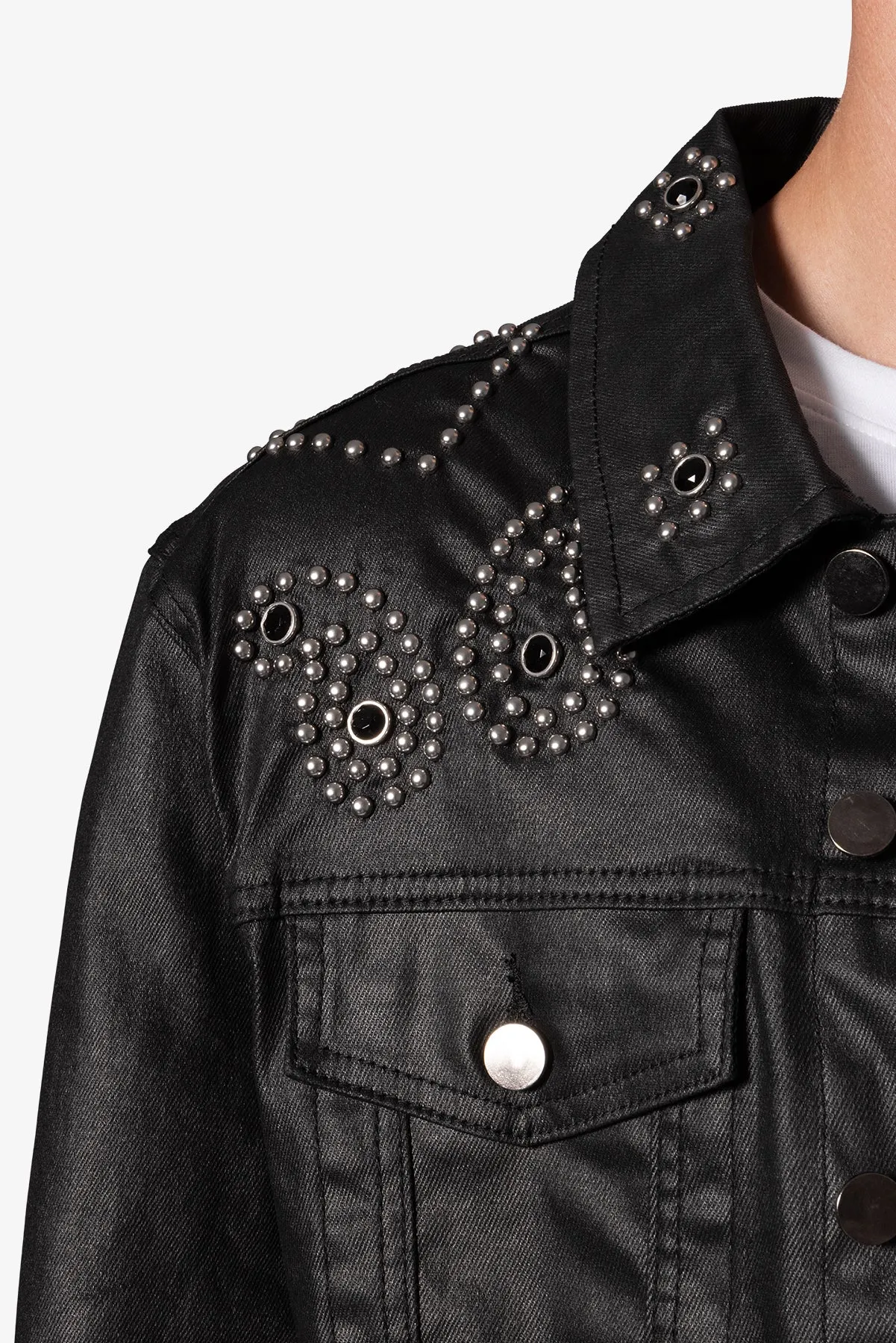 Paisley Stud Trucker Jacket - Black
