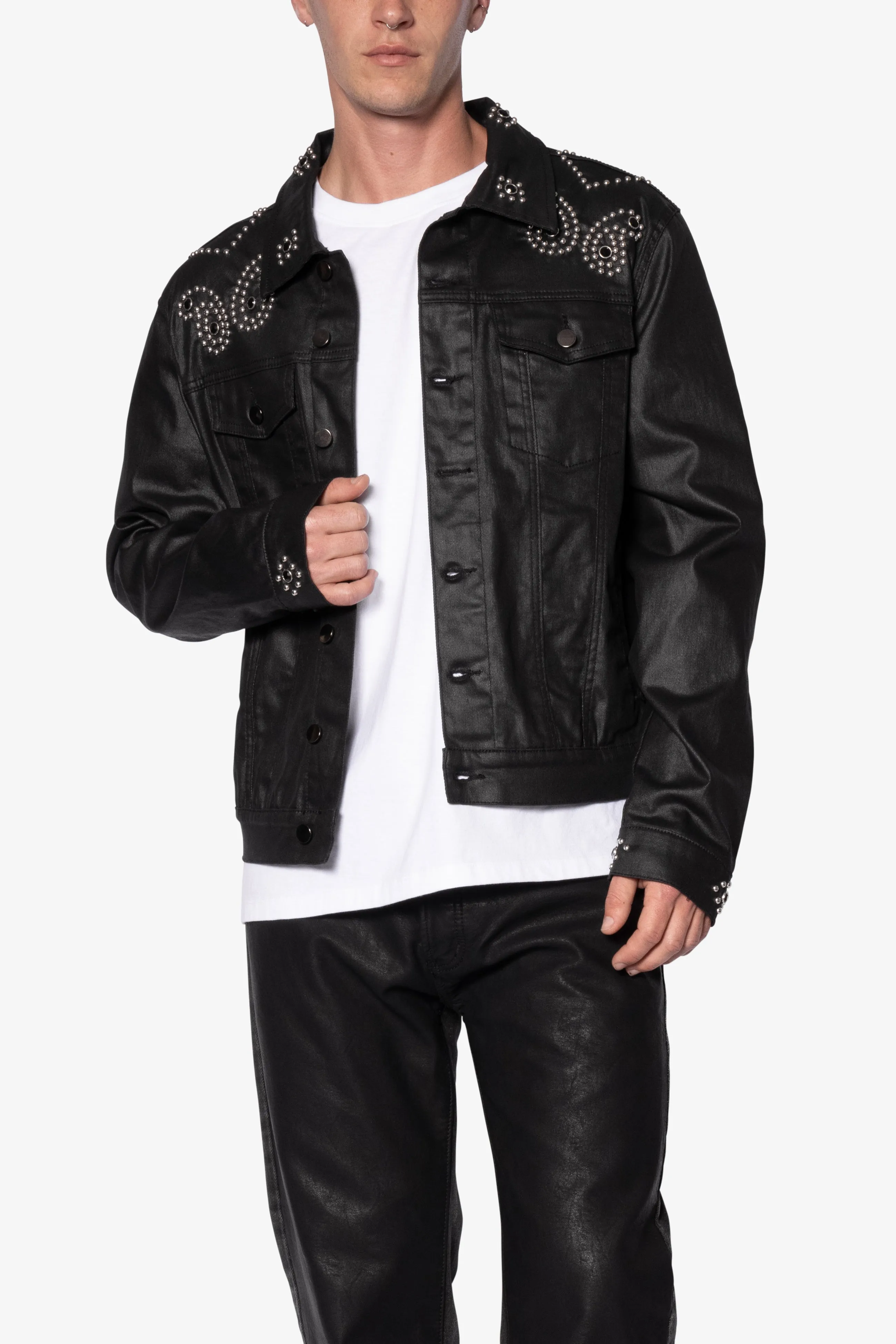 Paisley Stud Trucker Jacket - Black