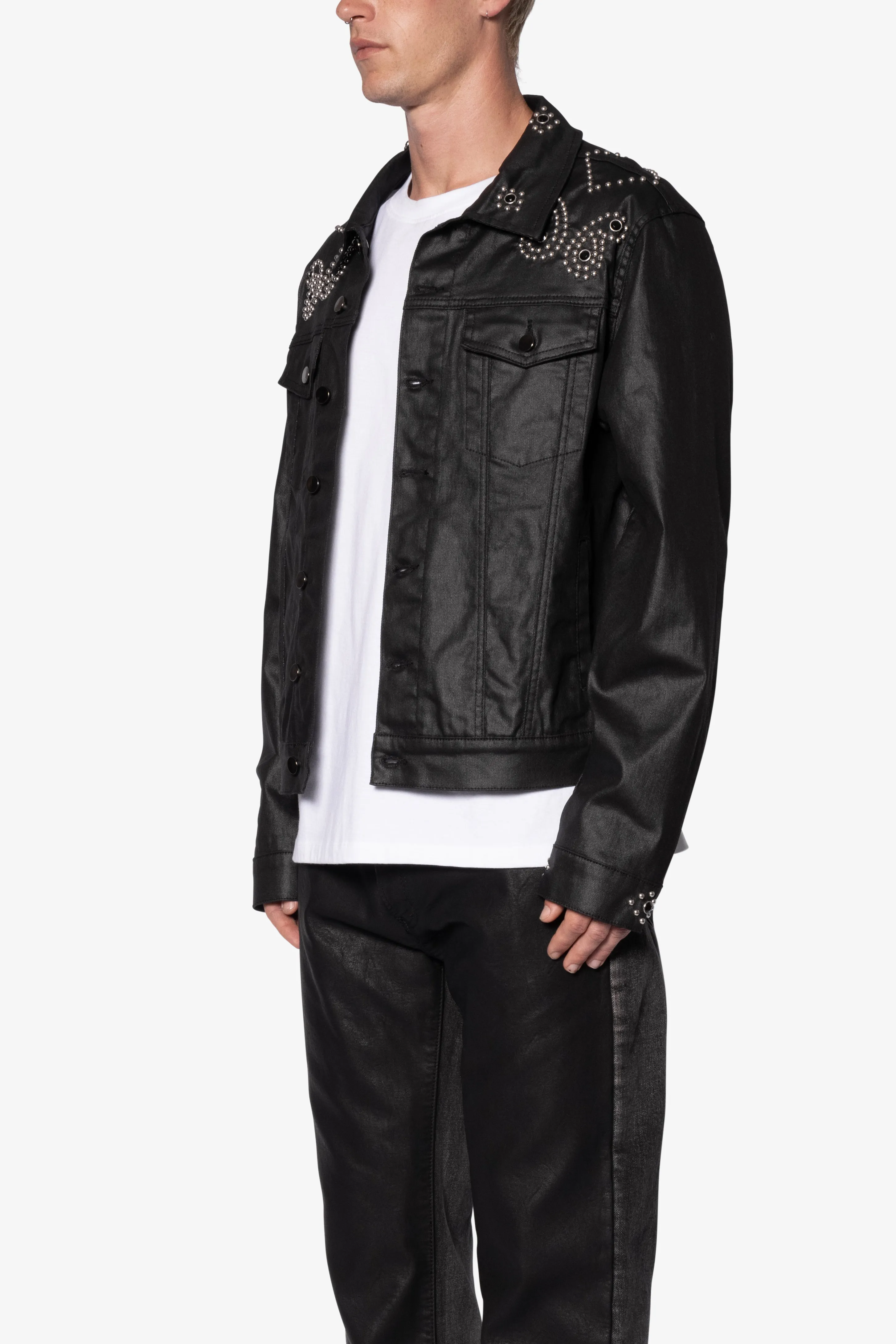 Paisley Stud Trucker Jacket - Black