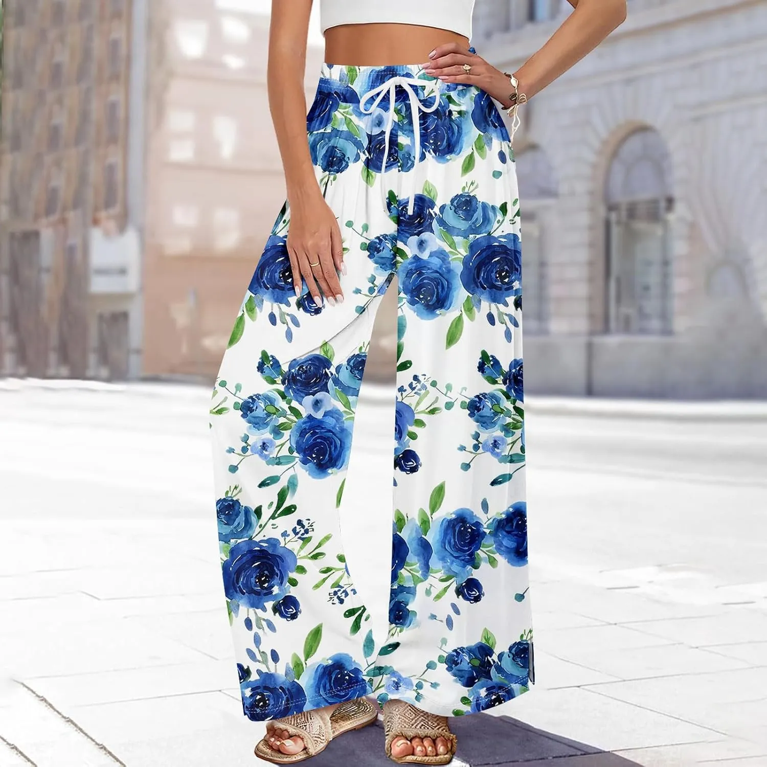 Palazzo Pants for Women,Womens Summer Boho Wide Leg Pants Casual High Waist Lounge Pant 2025 Beach Vacation Outfits