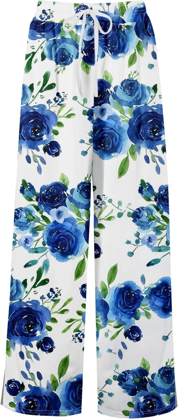 Palazzo Pants for Women,Womens Summer Boho Wide Leg Pants Casual High Waist Lounge Pant 2025 Beach Vacation Outfits
