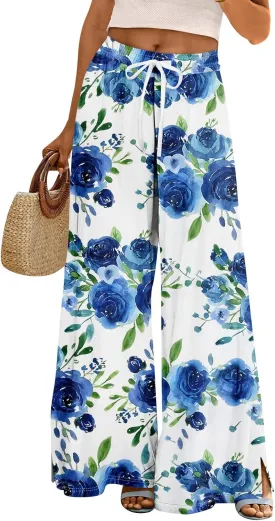 Palazzo Pants for Women,Womens Summer Boho Wide Leg Pants Casual High Waist Lounge Pant 2025 Beach Vacation Outfits