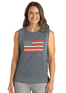 Panhandle Slim® Women's Rock N Roll Navy Studded Lace Up Tank Top