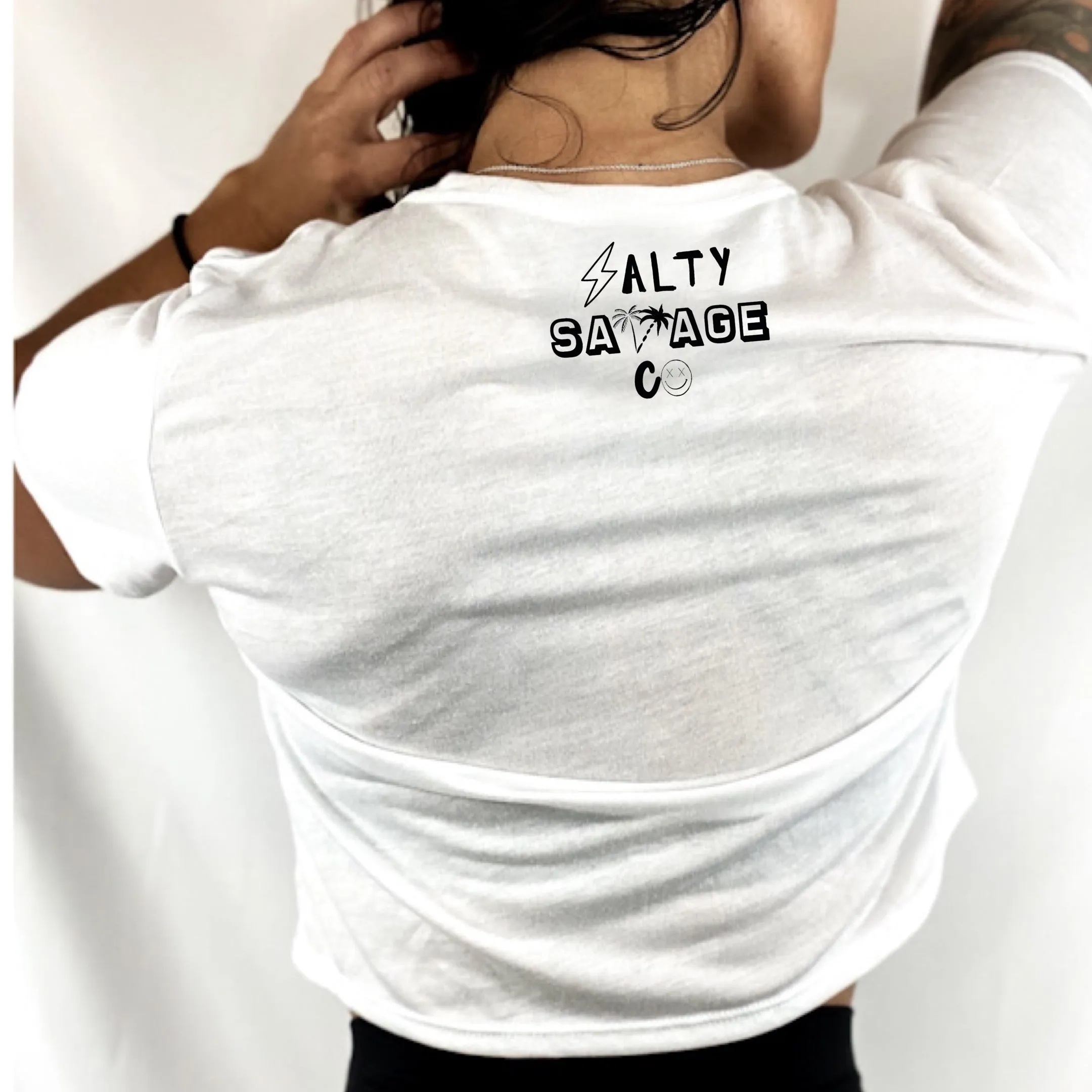 Salty Savage Ladies "Palm Smile" Flowy Crop Tee
