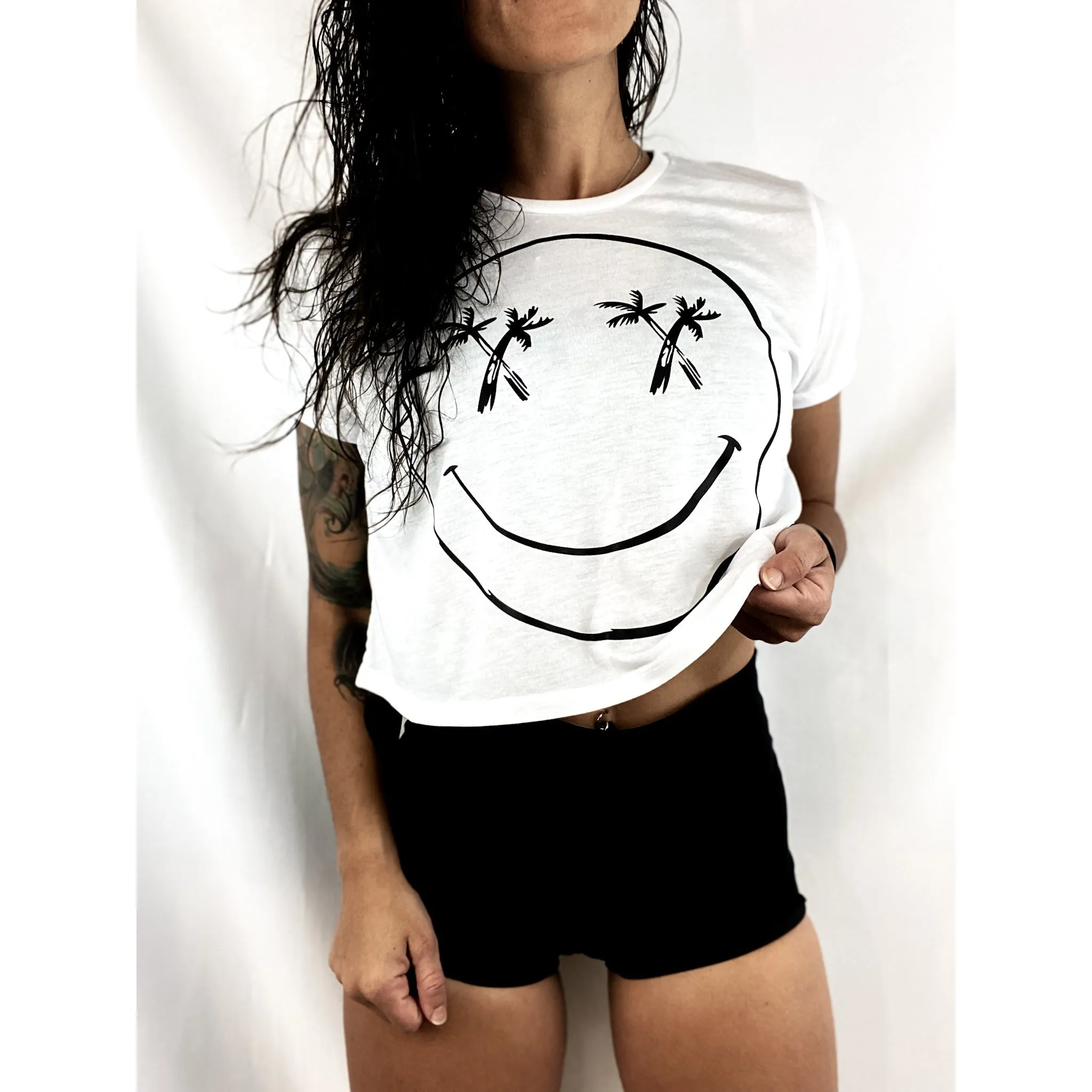 Salty Savage Ladies "Palm Smile" Flowy Crop Tee