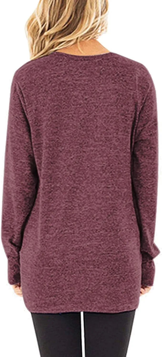 SHIBEVER Long Sleeve Women Tops: Fall Casual Tunic Shirts for Womens Round Neck Twist Knotted Tee Blouses