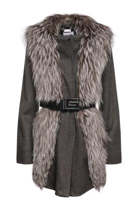 Silver Fox & Charcoal Gray Mid-Length Cashmere Coat