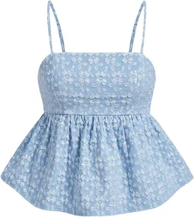 SOLY HUX Women's Spaghetti Strap Ruffle Hem Peplum Cami Top Jacquard Camisole
