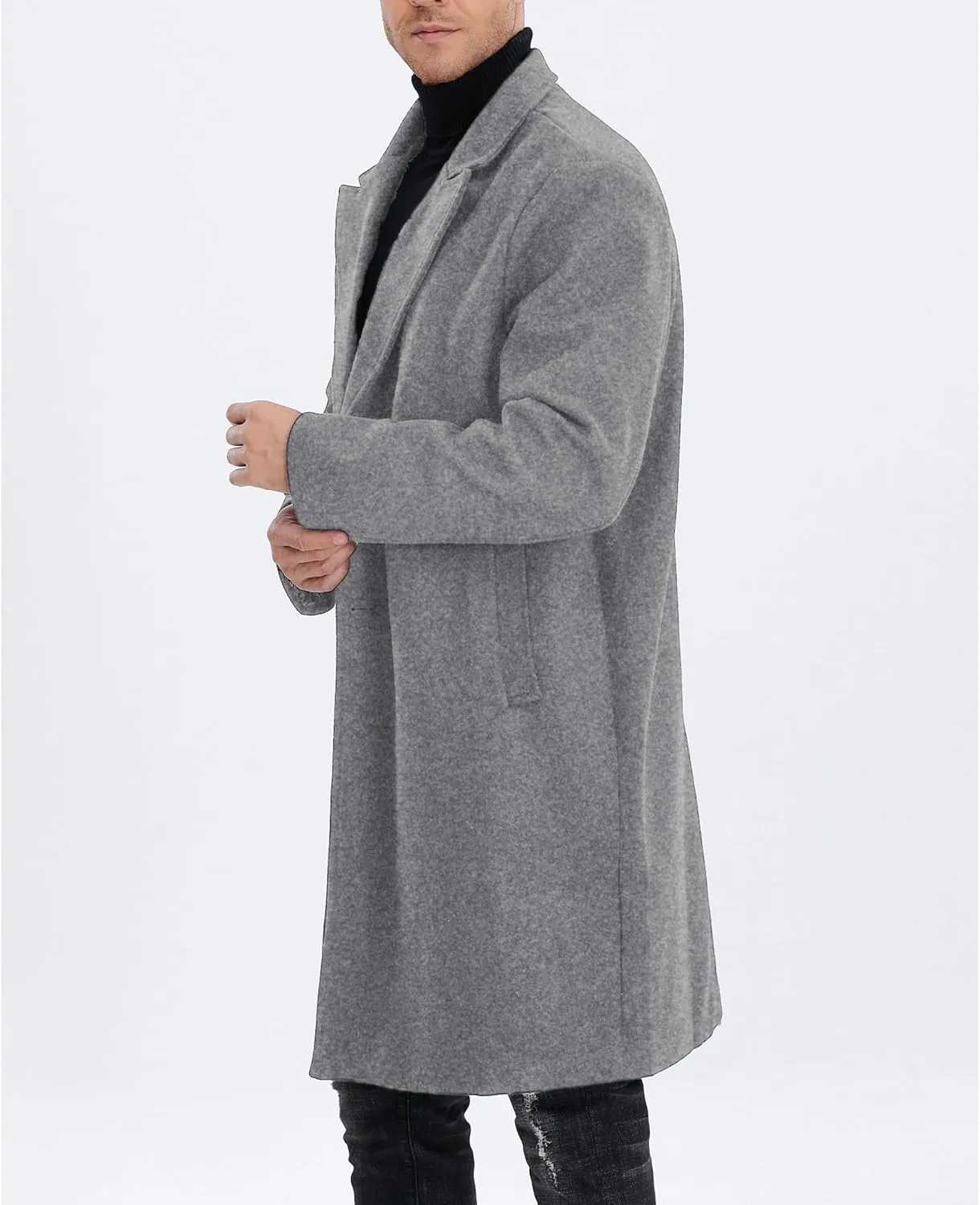 SOMTHRON Men's Casual Trench Coat Mid Long Single Breasted Slim Fit Peacoat Notched Lapel Winter Business Overcoat