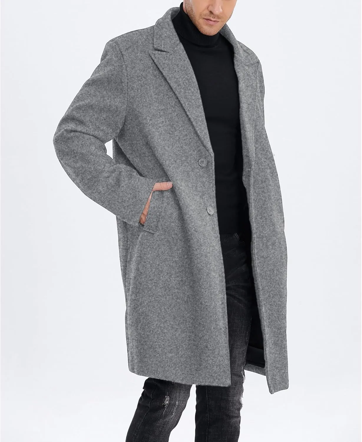 SOMTHRON Men's Casual Trench Coat Mid Long Single Breasted Slim Fit Peacoat Notched Lapel Winter Business Overcoat