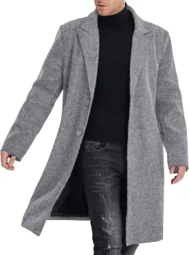 SOMTHRON Men's Casual Trench Coat Mid Long Single Breasted Slim Fit Peacoat Notched Lapel Winter Business Overcoat