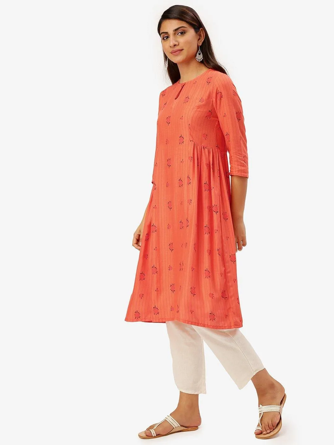 SPRING BLOOM ORANGE A-LINE KURTA