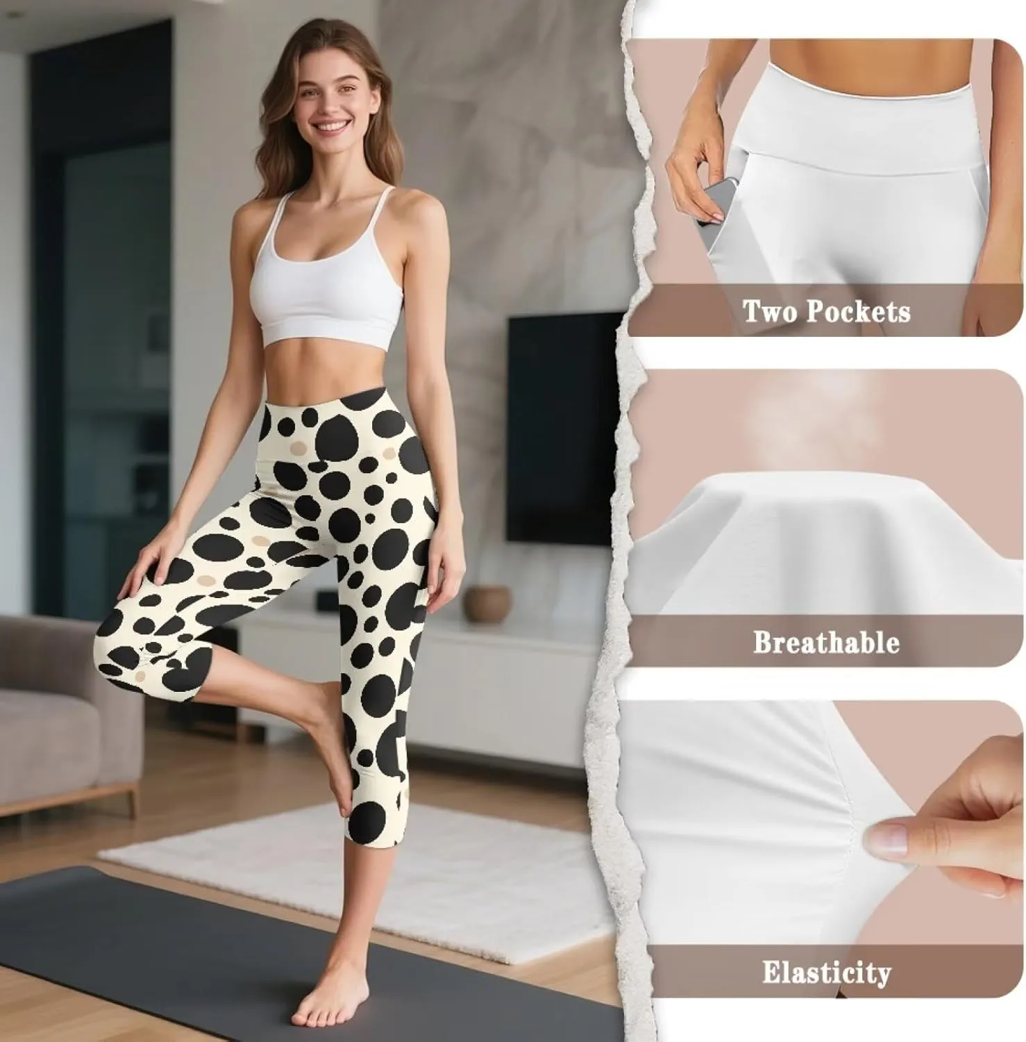 Starry Night Women's High-Waist Yoga Leggings Watercolor Artistic Leggings Side Pockets Capri Mandala Yoga Pants