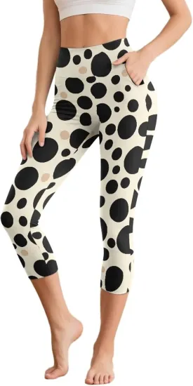 Starry Night Women's High-Waist Yoga Leggings Watercolor Artistic Leggings Side Pockets Capri Mandala Yoga Pants