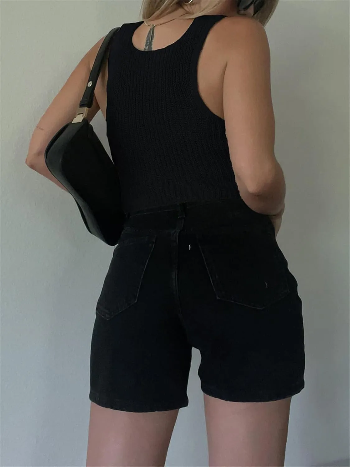 Sunloudy Knit Vest Tops for Women Sleeveless V Neck Button Down Sweater Vest Solid Color Crochet Tank Tops Streetwear
