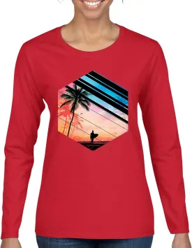 Surfer Paradise Women's Long Sleeve T-Shirt Vintage Ocean Summer Surfing Wave Vacation Sea Beach Surfboard Peddle Boarding
